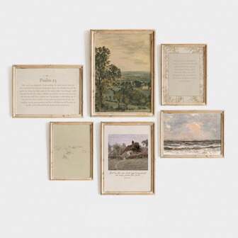 Set Of 6 Vintage Christian Wall Art Prints, Inspirational Bible Verse Scripture Canvas Posters, Faith Quote Religious Wall Decor Artwork, Rustic Cottagecore Aesthetic Gallery Set For Living Room Decor, Bedroom Decor, Home Decor, Wall Decor, Spiritual House Decoration, Elegant Room Decor Gift Idea