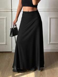 Livesso Chân váy đuôi cá màu trơn thanh lịch dành cho nữ, thích hợp cho mùa hè. - màu đen - Xem 6