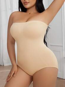 Local Delivery Women's Plus Size Shaping BodysuitTummy Control & Butt Lift, Slimming Fit, Breathable Fabric, Ideal For Postpartum Recovery & Everyday Fitness - 杏色 - 查看 8