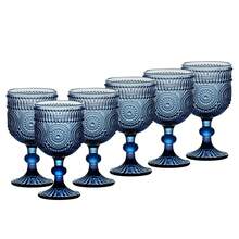Wine Glasses Drinking Water Goblets Set Of 6 Vintage Colored Ring Flower Glassware ,10 Ounces Sunflower Stemmed Cups For Wedding Party Bars Restaurants - Màu xanh lam - Xem 7