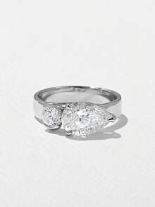 1pc Elegant Minimalist Round Water Drop Zirconia 925 Sterling Silver Ring, Perfect For Formal Events, Parties And Other Occasions, A Precious Jewelry Gift For Women - 圓鑽水滴戒指 - 查看 2