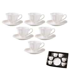 Set Of 6 Porcelain Tea Cups And Saucers, Bone China Tea Cup Set, 2.8 Oz White Tea Cup Set, Coffee Cups, Espresso Cups, British Tea Cups Gift For Wedding Bridal Shower Birthday Party - 白色 - 查看 1