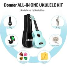 Soprano Ukulele Beginner With Online Lesson Bag Strap String Tuner Pick Cloth,  21 Inch Matte Bundle Kit  Series-Green - Blue - View 11