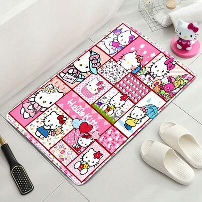 Sanrio 1 pieza Alfombra con diseño de parches rosa de Hello Kitty de Sanrio, alfombra rectangular de felpa sintética lavable a máquina, absorbente y suave, apta para baño, cocina, sala de juegos, casa de campo, patio, balcón, porche, oficina y talla grande, decoración de fiestas, ceremonias, entrada, baño, dormitorio, sala de estar, comedor, decoración de cocina