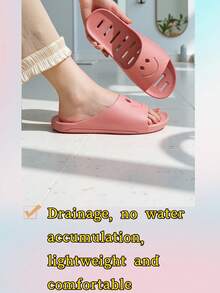 Women's Smiling Face House Slippers, Suitable For All Seasons, Indoor Home, Bathroom Use. Breathable Perforated, Quick-Drying, Lightweight, Anti-Bacterial, Odor-Resistant PVC Shower Slippers. Pink Massage Slippers, Soft & Comfortable, Arch Support, Summer Slides - Pink - View 3