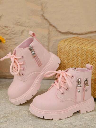 1 Pair Girls Short Boots, New Autumn/Winter Flat Children Boots, Kids Mid-Calf Boots, Girls Princess Boots, Infant Soft Bottom Boots, Fashionable And Versatile Design
