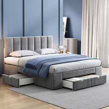 Upholstered Bed 140 X 200 Cm In Velvet, With Slatted Base, With Backrest, With 4 Drawers, Grey - Grey - View 12