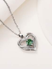 1pc Romantic Cubic Zirconia Heart Pendant Necklace, Women's Valentine's Day Gift, Wedding Jewelry
