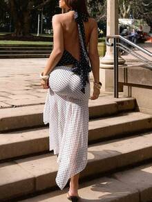 Women's Halter Pleated Chiffon Tank Top Sleeveless Neckline Tie-Up Open Back Tie Casual Blouses 2025 Summer Tops - 彩色 - 查看 6