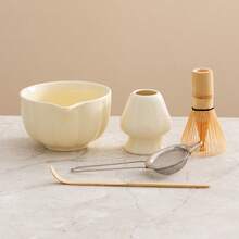 1pc/2pcs/5pcs Premium Matcha Set, Ceramic Bowl With Spout & Bamboo Whisk, Breakfast/Latte Matcha Preparation Set, Matcha Starter Kit, Unique Matcha Gift Box - Yellow - View 15