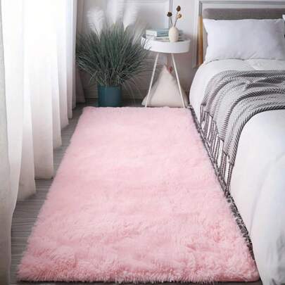 1pc Luxury Pale Pink Fluffy Rug - Soft Plush Polyester Mat, Soft & Comfortable, Machine Washable, Suitable For Bedroom And Living Room, Elegant Bedroom CarpetChristmas Decor Kitchen Rug