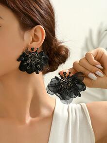 1 Pair Women's Sparkling Colorful Rhinestone Fabric Flower Large Stud Earrings Fashion Exaggerated Statement Jewelry For Party Prom