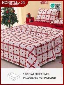 1 cearșaf plat cu imprimeu în carouri de Crăciun, microfibră 80g, moale, hipoalergenic, respirabil, lavabil la mașină, anti-șifonare, rezistent la decolorare și micșorare, țesut, lenjerie de pat decorativă elegantă și încântătoare, certificat Oeko-Tex