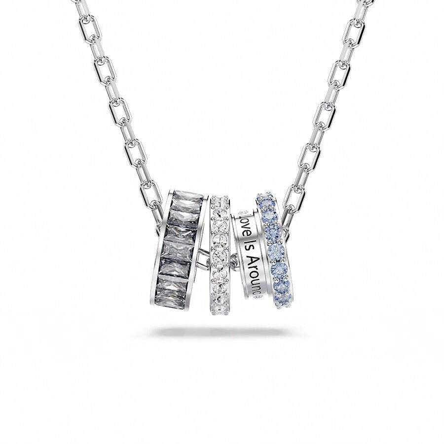 SWAROVSKI CONNEXUS 浪漫情侶同心圓項鍊鎖骨鍊男女同款 女友禮物送女友送老師送愛人送孩子送媽媽生日禮物聖誕禮物 - 銀色 - 查看 1