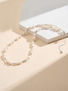 AETOLIA Handmade Elegant Pearl Jewelry Set | 5-6mm Natural Freshwater Pearl Necklace & Bracelet | S925 Silver Plated Platinum/14K Gold | Girlfriend, Holiday, Wedding, Date Accessories - Silver - View 16