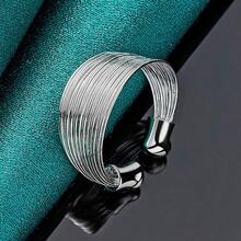 925纯银镀层多圈可调节戒指，适合男女婚礼派对时尚饰品 - 銀色 - 查看 2