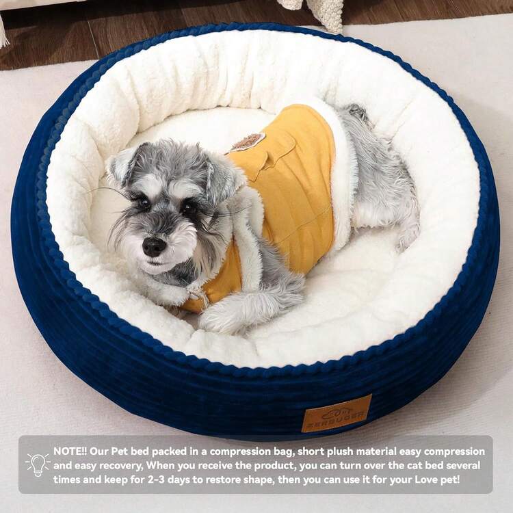 20in Washable Round Donut Indoor Pet Bed For Cats, Small Dogs, Puppies, Kittens - Anti-Slip Bottom, Calming Bed - Pink - Navy Blue - View 9
