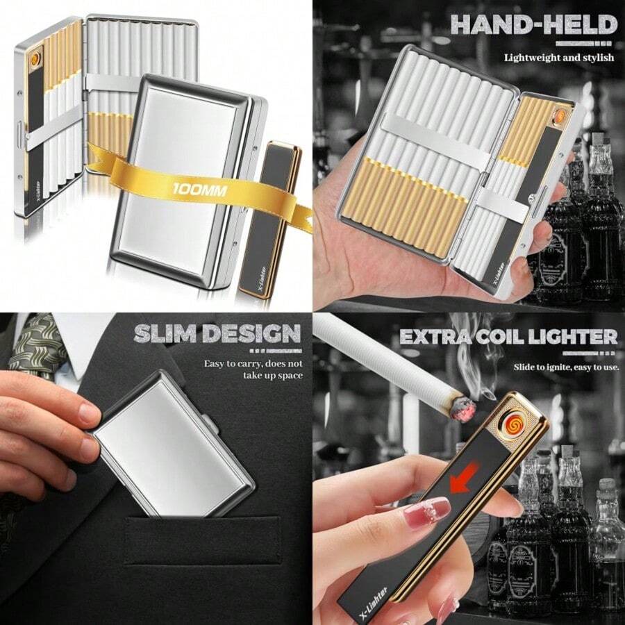 XL773 Cigarette Case With Lighter For 100's King Size Smell Proof Vintage Metal 100mm Cigarette Holder Case For Men Women - XL773 - 查看 1