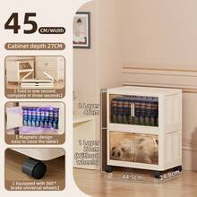 1 pieza Gabinete de almacenamiento plegable de plástico de color amarillo crema clásico, gabinete de decoración del hogar con estantes, caja apilable portátil con puerta, utilizado para almacenar juguetes y ropa, fácil de instalar, sin necesidad de electricidad, resistente a la intemperie, estantería de almacenamiento ligera que se coloca en el piso, muy adecuada para Navidad y Acción de Gracias, apta para uso en habitación, dormitorio, baño y cocina