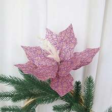 Christmas Artificial Flower, Shiny Colorful Tree Topper Stem Home Decor Party Favor - Purple - View 2
