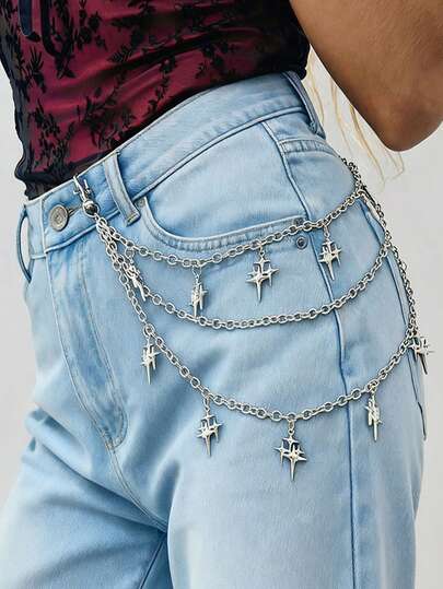 1pc Women's Multi-Layer Pendant Waist Chain, Gothic Style Accessory, Hip Hop Metal Cross Chain Waist Decor, Suitable For Party, Holiday, And Daily Wear