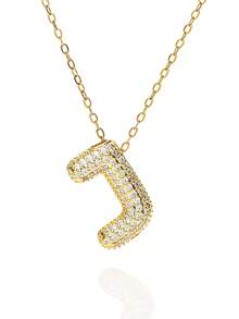 1pc Fashionable Luxurious Copper Inlaid Zirconia Letter A-Z Pendant Necklace, Jewelry Necklace For Women, Suitable For Daily Wear And Party/Holiday Style, Valentine's Day Couple Gift