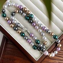 10mm Morandier Mixcolor Tahitian Pearl Necklace, Peacock Green Black Gray, Fashion Minimalist Necklace For Women, Suitable For Daily Wear And Valentine's Day Gift, Comes With Elegant Gift Box Packaging,Mom,Mother,Mother's Day,Gift