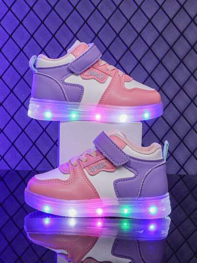 Mid-Top LED Lighting Soft Leather Breathable Sports Shoes, Suitable For Boys And Girls - Casual, Shock-Absorbing, All-Season Non-Slip Outdoor Running And Walking Shoes