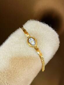 1 件椭圆形竹节表带女士手表，可调节金色表带，优雅百搭的石英腕表，适合日常佩戴，是理想的日常配饰礼品。 - 金色 - 查看 4