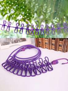 12pcs Colorful Clips Retractable Travel Clothesline Windproof Drying Rope For Outdoor Balconies And Dorm Rooms, Portable Laundry Line With Strong Clips, Easy Setup And Packable Indoor/Outdoor Drying Solution, Ideal For Camping, Travel, Small Space Living, Weather-Resistant Construction, Multi-Clip System For Securing Multiple Items, Adjustable Tension, Non-Slip Ends, Lightweight Compact Design - Multicolor - View 2