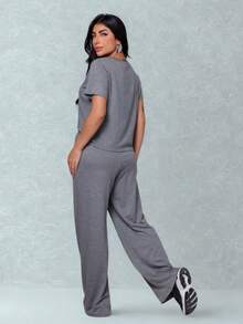 Women's Comfort Casual Sweatshirt Set - 灰色 - 查看 3