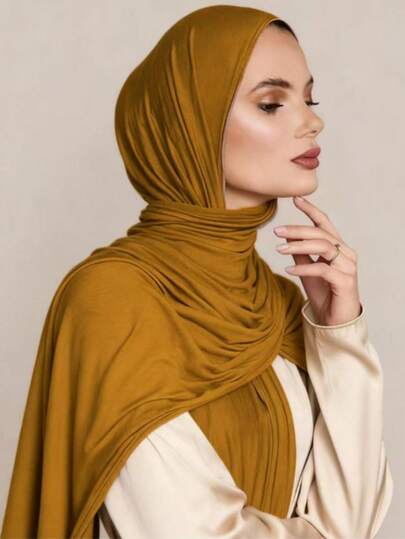 1 pieza Pañuelo de cabeza de mujer de talla grande, de unicolor, de modal suave, conservador y liso, adecuado para uso diario