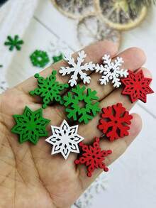 100pcs/50pcs Wooden Decorative Buttons - Mixed Patterns Of Christmas Trees, Snowflakes, And Mittens - Christmas Decor DIY Craft Embellishments For Making Christmas Cards, Scrapbooking, Headpieces, And Gift Decorations (Random Styles) - Multicolor - View 10