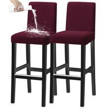 1/2/4/6pcs Solid Color Jacquard Waterproof Spill-Resistant Short Back Chair Covers, Elastic Removable Barstool Covers With Backrest, Home Decor Chair Slipcovers Suitable For Square Kitchen, Dining Room, Cafe