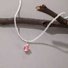 Collar de cadena de clavícula de zirconia elegante de alta gama, de lujo ligero y brillante, joyería en capas para mujeres, de caliente transfronteriza europea y americana - Zirconio rojo plateado - Ver 4