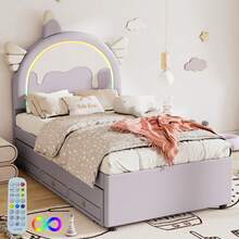 Kids Bed Frames, Headboards & Footboards - Purple + PU - View 3