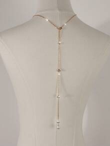 1 buc colier elegant cu lanț cu picătură de apă cu stras, lanț de corp minimalist cu pandantiv cu perle artificiale, versatil pentru femei