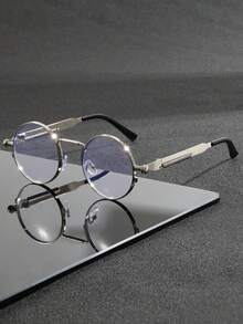 1 Herren neue runde Metall Steampunk Modebrillen, Federscharnierdesign, geeignet für Outdoor-Sport, Radfahren, Autofahren, Angeln, Reisen, Strandurlaub