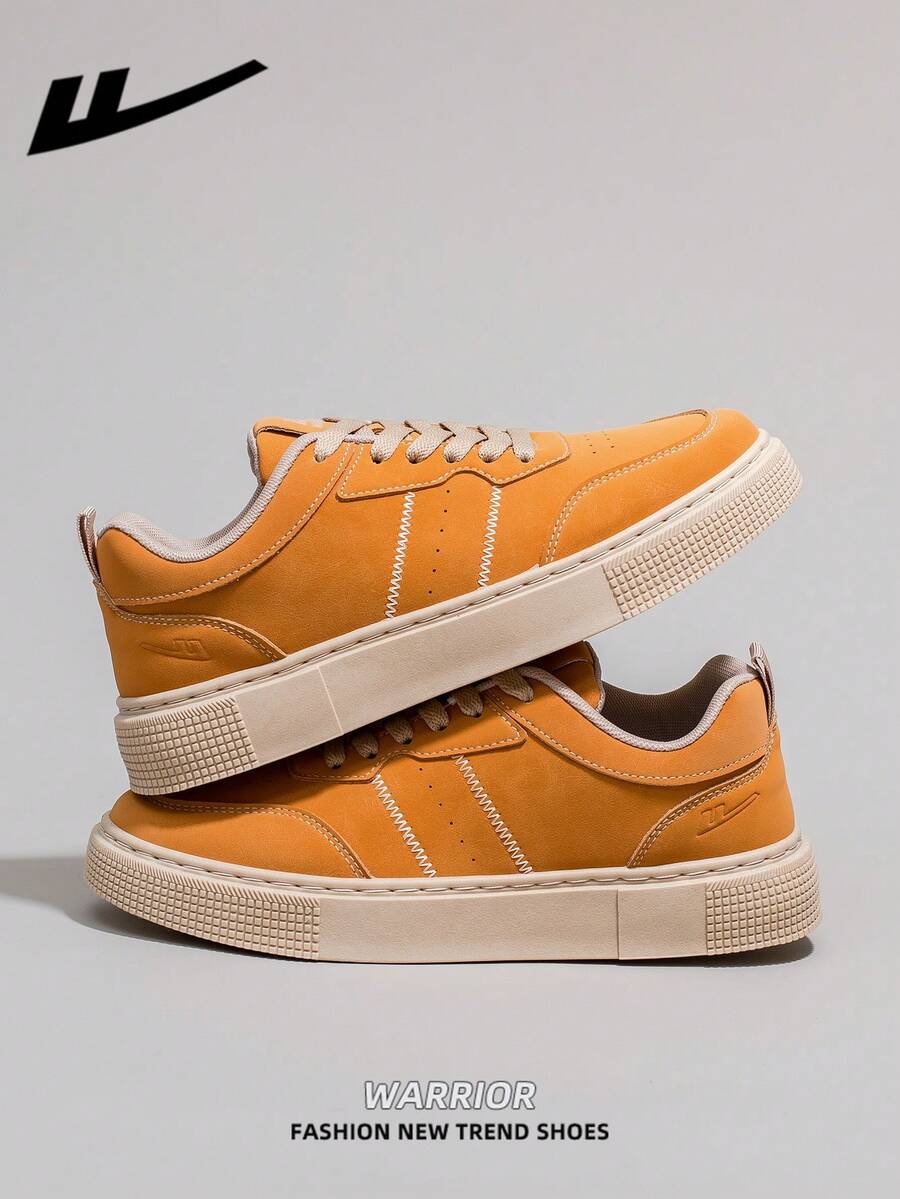 WARRIOR Casual Men's Shoes, Comfortable & Versatile Solid Color Flat Casual Walking Sneakers, Lace-Up Soft Sole Casual Shoes, Low-Top Outdoor Flat Shoes, Round Toe Low Heel Non-Slip Solid Color Elegant Soft Bottom Hiking Shoes, Men's Low-Top Leather Casual Skateboard Shoes