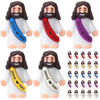 50PCS Little Jesus Figures, Mini Jesus Figurines In Bulk, Multicolor Tiny Jesus Figures, Miniature Figurines To Hide And Seek Religious Gifts For Easter Egg Stuffers