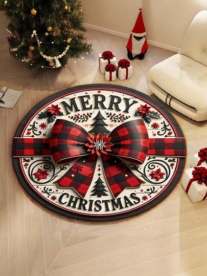 1pc Round Christmas Pattern Carpet, Christmas Decor Rug, Bedroom Decor, Small Rug, Carpet, Home Decor, Living Room Carpet, Living Room Small Rug, Bedroom Rug, Living Room Home Decor, Outdoor Rug, Washable Rug