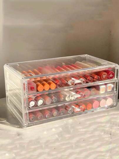 1pc Acrylic Transparent Drawer Style Makeup Jewelry Storage Box, Display Rack. Desktop Organizer For Jewelry, Lipstick, Eyeshadow, Cushion, Skincare Products. Jewelry Display, Stationery Storage For Women Storage Organizer Travel Holiday Essential Fall Decor Autumn Halloween