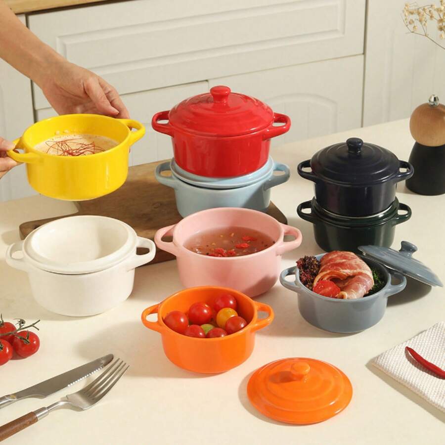 Ceramic Casserole Dishes - Kitchen Casserole Set With Handles And Lids - Small Baking Molds - Oven, Microwave And Dishwasher