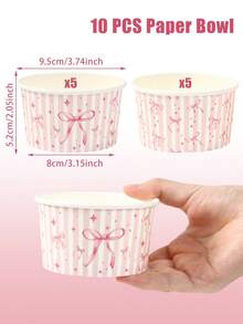 10个8盎司粉色蝴蝶结条纹纸碗，冰淇淋碗，一次性餐具，厨房用品，一次性小碗，食品托盘，冰淇淋杯，粉色蝴蝶结生日派对装饰，婴儿派对婚礼派对用品，食品包装，一次性碗，适用于餐厅、家庭厨房、外卖、野餐、节日派对、食品配送、日常使用 - 粉紅色蝴蝶結條紋 - 查看 11