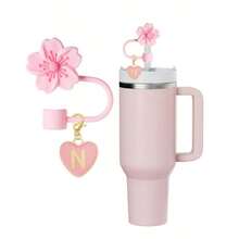 2pcs/1set Heart & Letter Pomegranate Flower Straw Topper, Pink Cup Letter Marker, And Silicone Pomegranate Flower Reusable Straw Cap 10mm Wide Straw, Cute Letter Decorations, Suitable Modern Minimalist Glass Cups - 粉色 - 查看 22
