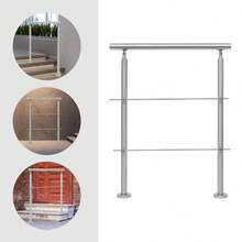 Silver 304 Stainless Steel Handrail Railing, Freestanding Staircase Railing – Wire Drawing Process Railing (1mm Thick/1.65in Diameter Tube), 176.37lbs Load W/2 Cross Bars & 2 Round Chassis, 0-90° Adjustable Angle Railing For Homes/Gardens/Hotels - Silver - View 3