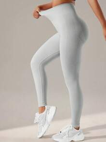 1pc Women's Seamless High Waist Butt Lifting Slimming Black Solid Leggings, Warm, Breathable, Stretchy Winter Fabric, Suitable For Gym, Outdoor Sports, Ideal For Workout And Running, Also A Must-Have For Christmas - Light Grey - View 7