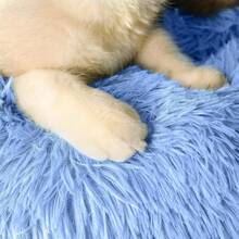 Calming Soft Round Dog & Cat Bed, Anti-Anxiety Donut Cuddler Warming Cozy Fluffy Faux Fur Plush Cushion Bed For Small Medium Pets (20"/24"/27"/30"), Light Grey - Light Blue - 查看 4