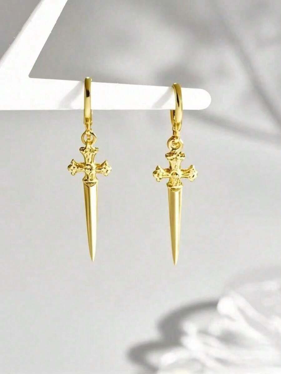 1 Pair Vintage Fashionable Women's Earrings, Minimalist Sword Design, Suitable Daily Wear And Formal Events - 金子 - 查看 1