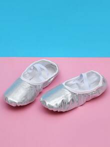 儿童室内训练鞋，舞蹈表演鞋，四季皆宜，有光泽，耐脏，耐磨，全弹力面料，软底，舒适，耐磨，松紧带，无鞋带芭蕾舞鞋 - 銀色 - 查看 2